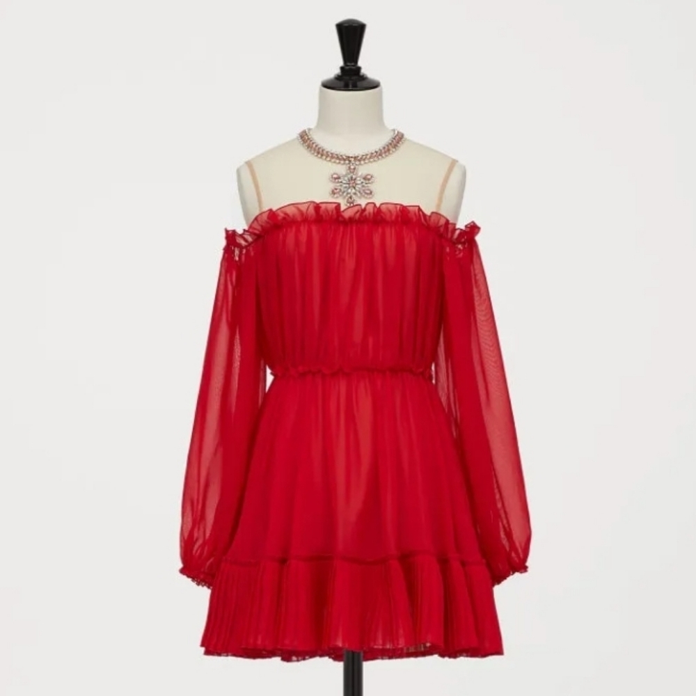 NWT Giambattista Valli x H&M Cold Shoulder Jeweled Chiffon Mini Dress Sz 12